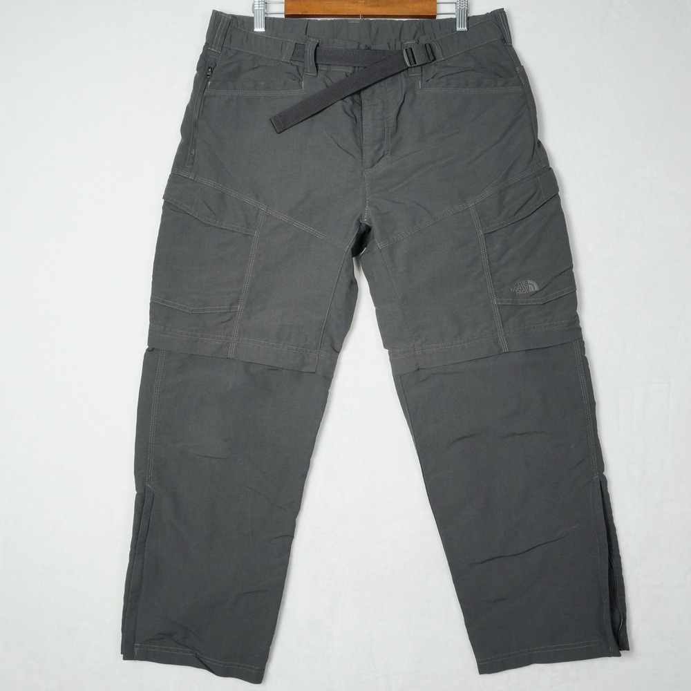 The North Face Mens Gray Convertible Hiking Cargo Pants Integrated Belt L Short